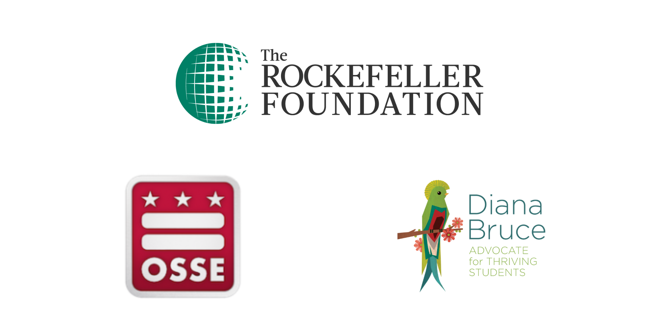 Logos of the Rockefeller Foundation, the D.C. Office of the State Superintendent, and the Diana Bruce Foundation